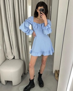 Women custom off shoulder ruffle dot casual mini dress