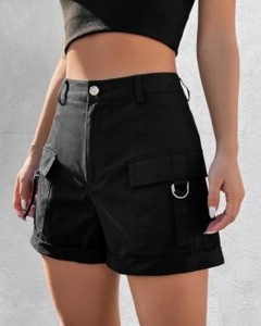 Custom pockets style casual black cargo shorts