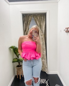 OEM strapless ruffle hem slim pink sexy tank top