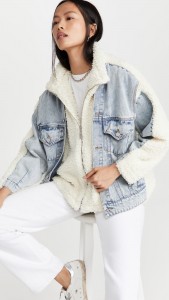 Denim Patchwork Lamb Wool Jacket Fake Two Padded Coats