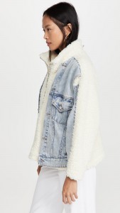 Denim Patchwork Lamb Wool Jacket Fake Two Padded Coats