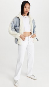 Denim Patchwork Lamb Wool Jacket Fake Two Padded Coats