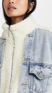 Denim Patchwork Lamb Wool Jacket Fake Two Padded Coats