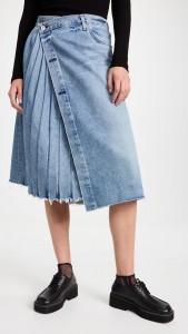 Irregular Design Pleated Patchwork Denim Midi Skirt