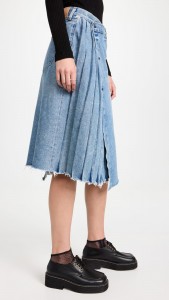 Irregular Design Pleated Patchwork Denim Midi Skirt