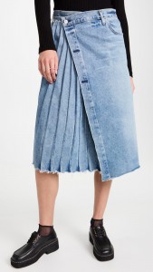 Irregular Design Pleated Patchwork Denim Midi Skirt