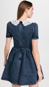 Lace Collar Diamond Buckle Waist A-line Denim Dress