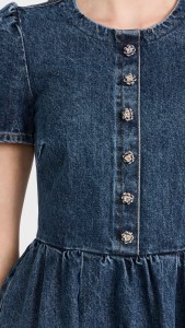 Lace Collar Diamond Buckle Waist A-line Denim Dress