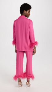 Feathered Cardigan Tops & Straight Leg Slacks Home Pajama Sets