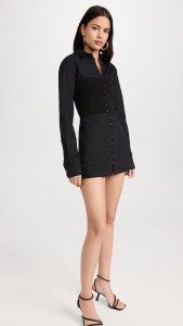 Casual Shirtdress Off-the-shoulder Fishbone Long Sleeve Mini Dress