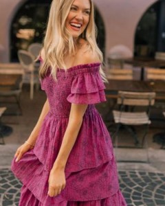 OEM off shoulder floral ruffle A line purple mini dress