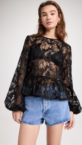 French Lace Mesh Floral Long Sleeve Base Shirt