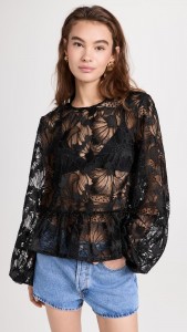 French Lace Mesh Floral Long Sleeve Base Shirt