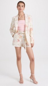 Socraigh Priontála Bláthanna Blazer Muinchille Fada & Shorts Set 2 Phíosa