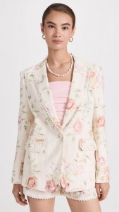 Socraigh Priontála Bláthanna Blazer Muinchille Fada & Shorts Set 2 Phíosa