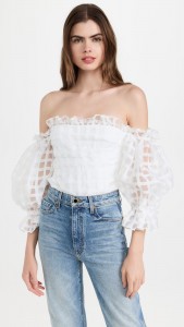 Sexy Off Shoulder Mesh Check Slim Top