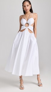 Hollow Out Sexy Backless Beading Halter Midi Dress