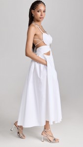 Hollow Out Sexy Backless Beading Halter Midi Dress