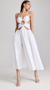 Hollow Out Sexy Backless Beading Halter Midi Dress