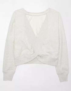 Long-Sleeve Cropped Twist-Back Sweatshirt