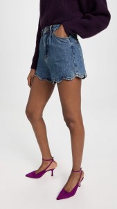 A-line Casual Straight-leg Pants High-waisted Wavy Sides Denim Shorts