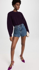 A-line Casual Straight-leg Pants High-waisted Wavy Sides Denim Shorts