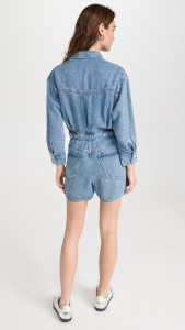 Kostýum ýakasy jübüsiniň bezegi, göni aýakly Denim Romper şortik