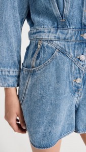 Kostýum ýakasy jübüsiniň bezegi, göni aýakly Denim Romper şortik