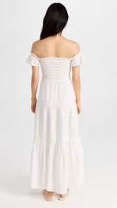 Cotton Stripe Off Shoulder Ruffle Maxi Dress