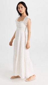 Cotton Stripe Off Shoulder Ruffle Maxi Dress