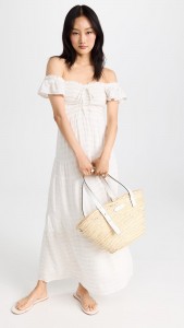 Cotton Stripe Off Shoulder Ruffle Maxi Dress