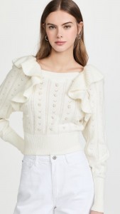 Womenswear Maker Casual Ruffled Long-sleeved Hollow-out Sweater