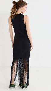 Crew-neck sleeveless high-waisted slim-fit mesh pleated fringe dress