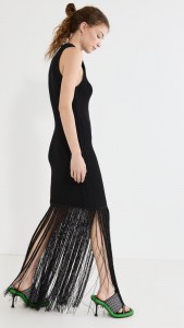 Crew-neck sleeveless high-waisted slim-fit mesh pleated fringe dress