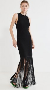 Crew-neck sleeveless high-waisted slim-fit mesh pleated fringe dress