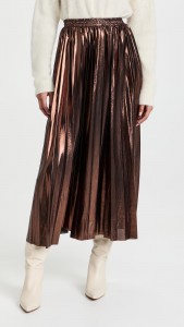 ODM Golden velvet coffee color slimming pleated skirt