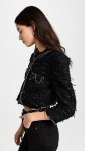 OEM Small fragrance tweed fashion silver pin chain short jacket