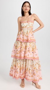 Elegant floral Printing backless frilly halter cake maxi dress