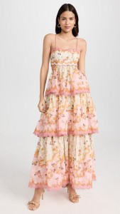 Elegant floral Printing backless frilly halter cake maxi dress