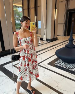 Custom floral print ruffle dot spaghetti strap sexy dress