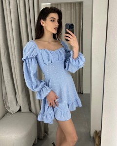 Women custom off shoulder ruffle dot casual mini dress