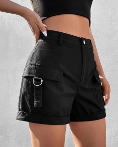 Custom pockets style casual black cargo shorts