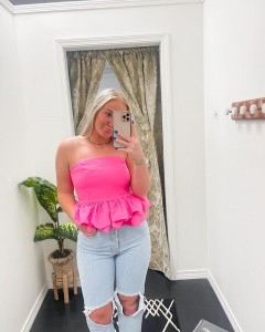 OEM strapless ruffle hem slim pink sexy tank top