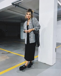 Custom gray plaid loose-fitting suit casual simple jacket coat