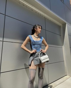 ODM high waist tie rope gray sexy mini skirt