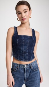 Sleeveless halter top fishbone short belly denim crop top