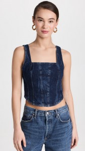 Sleeveless halter top fishbone short belly denim crop top