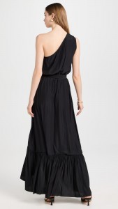 Factory made Asymmetrically pleated elegant black maxi dress