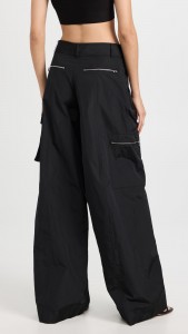 Casual black Straight leg pants high waist cargo pant