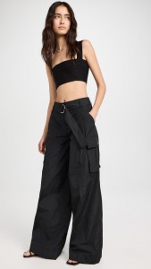 Casual black Straight leg pants high waist cargo pant